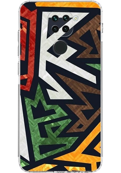 Xiaomi Redmi Note 9 Kamera Korumalı Kapak Soyut Grafiti Tasarımlı Şeffaf Kılıf Şeffaf