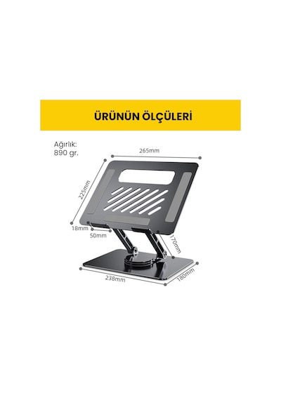 Upway 360 Derece Dönebilen Yükseklik Ayarlı Studio Style Alüminyum Laptop Ve Tablet Standı