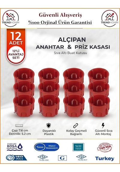 Trendhomm Alçıpan Anahtar Priz Kasası - 12 Adet