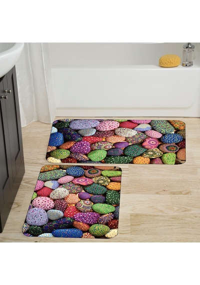 Rovigo Home Baskılı Kaymaz Taban 2 Li Banyo Paspas Takım Rvg5016-100X60-60X50 Çok Renkli