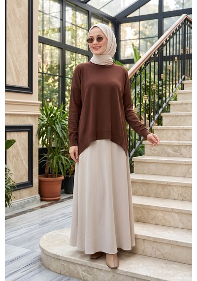 Nuss Basic Triko Rayon Tunik 902 Kahverengi