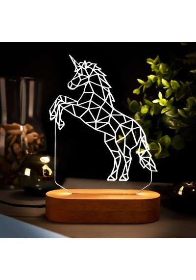 Sweet Unicorn 3 Boyutlu Led Masa Lambası - 60x140x30 Mm - Usb Bağlantılı Sarı Işık Altın - Çok Renkli