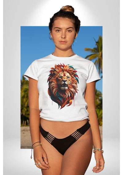 Renkli Kaplan Kükrüyor Unisex Unisex Beyaz Organik Baskılı T-shirt Penye Yüksek Kalite Beyaz