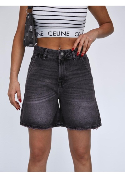 Füme Denim Mini Şort Siyah