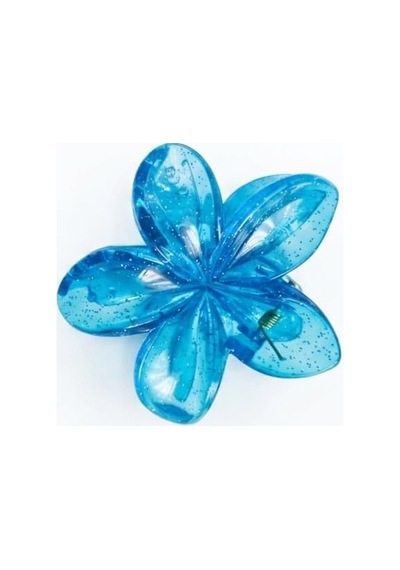 Lotus Saç Tokası Büyük Boy 8 Cm, Tekli Saç Tokası, Lotus Çiçeği Tasarımı Pırıltılı Mavi Çok Renkli