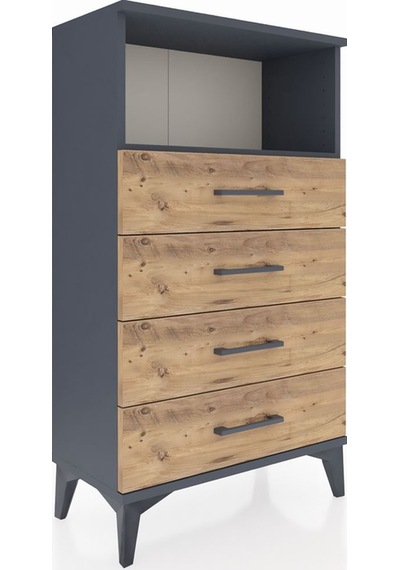 Arges Komodin Tek Raflı 4 Çekmeceli 60x30x106 Antrasit-çam Antrasit