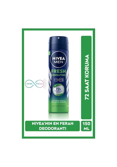 Nıvea Men Fresh Sensation Sprey Deodorant 150 Ml,72 Saat perspirant Koruma,uzun Süren Ferahlık