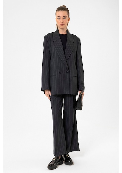Antioch Kadın Çizgili Oversize Blazer Ceket Lacivert