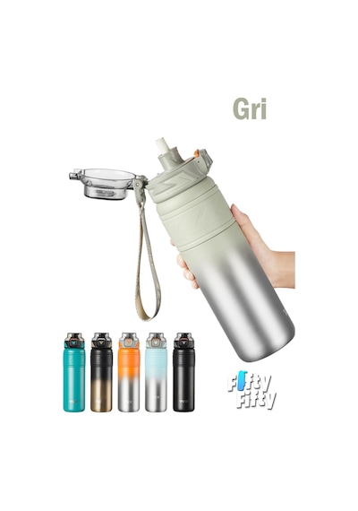Tkk 900 Ml Çelik Termos Çift Kullanım Pipetli/rahat İçim -12/24 Sıcak-soğuk- Yalıtım -tkk2025new900ml Gri