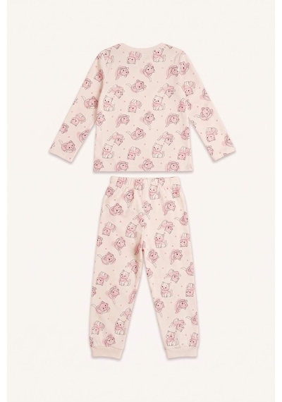 Defacto %100 Pamuk Kedi Baskılı Bisiklet Yaka Uzun Kollu Pijama Üstü Esnek Belli Uzun Pijama Altı 2li Pijama Takımı Kız Bebek I3230a526auer233 Ekru-er233