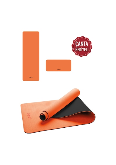 Gymo Ekolojik 6mm Tpe Yoga Matı Pilates Minderi Diz Dirsek Koruyucu Matlı Set Turuncu