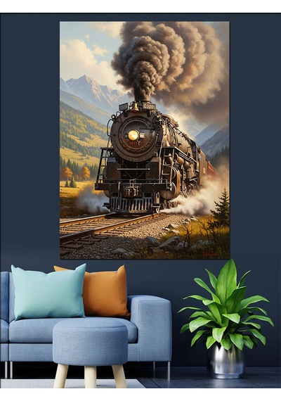 Ahşap Tablo Dağlar Arasından Gelen Tren Ünlü Tabloları