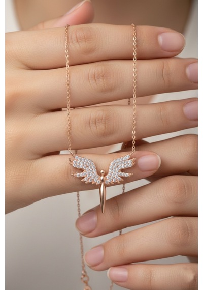 Çekirdekjewelry 925 Ayar Gümüş Mikail Melek Kolye Pembe