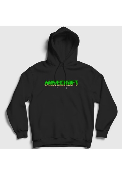Presmono Unisex Logo Minecraft Kapüşonlu Sweatshirt Siyah