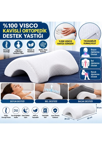 Ers % 100 Visco Kavisli Ortopedik Yıkanabilir Kumaş Kılıflı Bel Boyun Bacak Ağrıları İçin Yastık