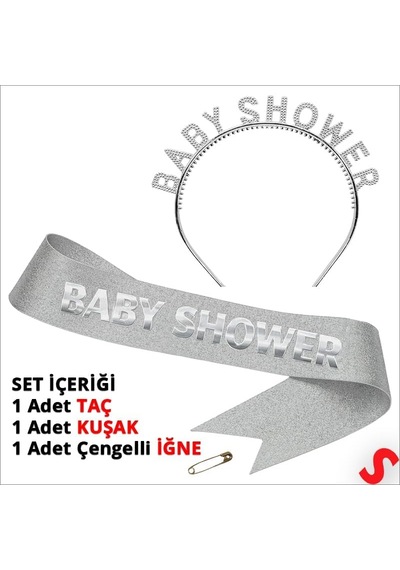 Baby Shower Taç Ve Kuşak Seti - Gümüş