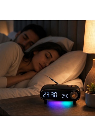 Buffer Retro Bluetooth Hoparlör, Fm Radyo, Led Işıklı Dijital Masa Saati Ve Termometre, Çok Fonksiyonlu Kablosuz Masa Ü