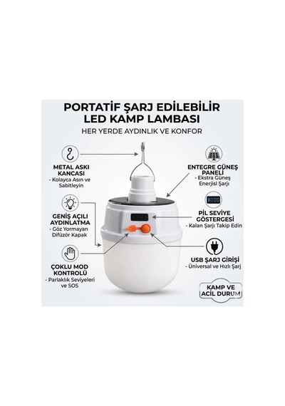 Güneş Enerjili Fonksiyonlu Kamp Doğa Çadır Dış Mekan Lambası 240w Asma Aparatlı Renkli