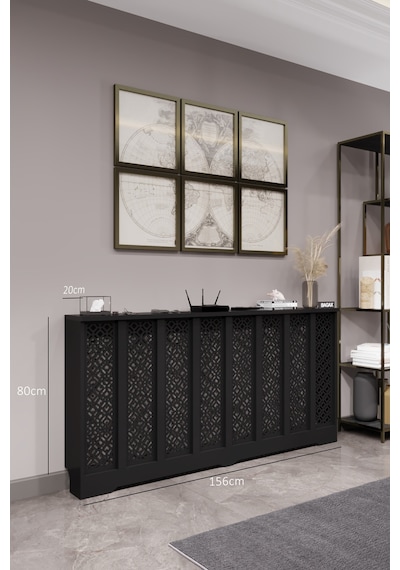Petek Kaplama Modern Radyatör Kapatma Ünitesi Ön Panel Mdf Tasarım İç Ölçü 156 Cm Dış Ölçü 160 Cm Petek 156 Siyah D4