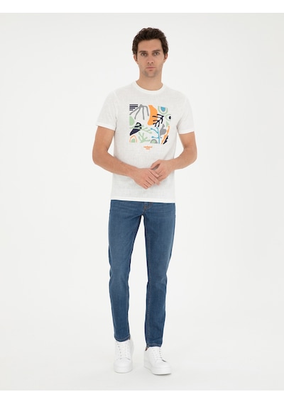 Beyaz Slim Fit Bisiklet Yaka T-shirt