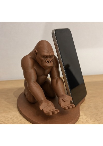 3d Baskı Goril Telefon Tutucu - Kaslı Goril Masaüstü Telefon Standı-kahverengi