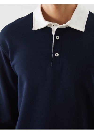 Lcw Vision Lacivert Polo Yaka Uzun Kollu Erkek Sweatshirt
