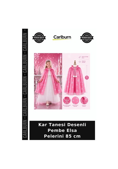 Kar Tanesi Desenli Pembe Elsa Pelerini 85 Cm Parti Kombini Renkli Giysi Eğlenceli Tasarım Siyah