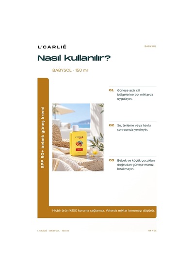 L'carlıe Babysol Bebek Güneş Kremi Çinko Oksitli 150 Ml