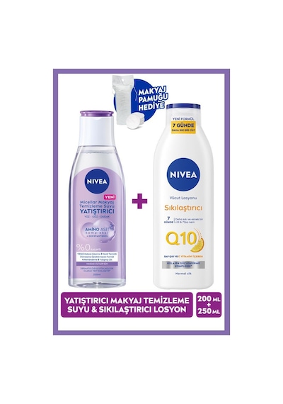 Yatıştırıcı Micellar Makyaj Temizleme Suyu 200ml Ve Q10 Sıkılaştırıcı Losyon 250ml, Pamuk Hediye