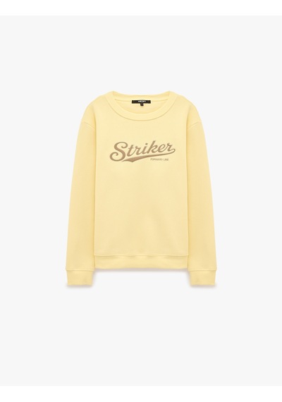 Koton Üç İplik Şardonlu Uzun Kollu Bisiklet Yaka Baskılı Sweatshirt Sarı 7wam70308mk