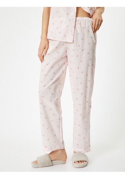 Koton Çiçekli Pijama Altı Cepli Beli Lastikli Pembe Desenli 4slk50033mw Pembe