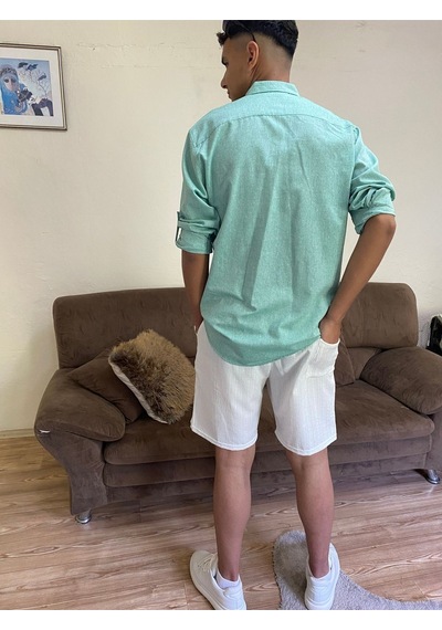 Tuba Toptaş Keten Erkek Gömlek Yeşil