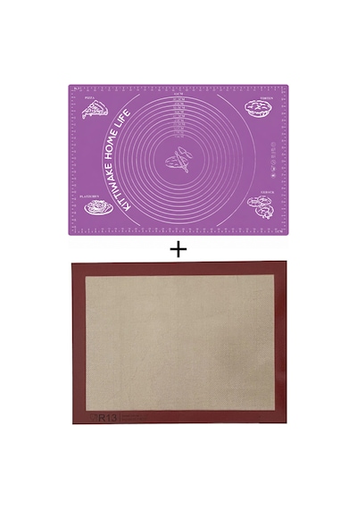 Mor Silikon Hamur Açma Matı 45x65 Cm + Isıya Dayanıklı Pişirme Altlığı 30x40 Cm Diğer