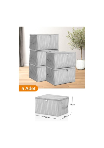 5 Adet - Mini Boy Baskı Detaylı Gri Benekli Hurç 30 X 22 X 18 Cm Çok Renkli