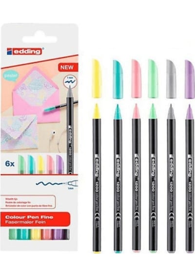 Edding 6Lı Set Pastel Renkler 1200 Ince Uçlu Keçeli Kalem Grafik Kalemi