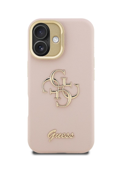 Apple Uyumlu iPhone 16 Kılıf Guess Lisanslı Grained Yazı Logolu Kamera Standlı Kapak Pembe
