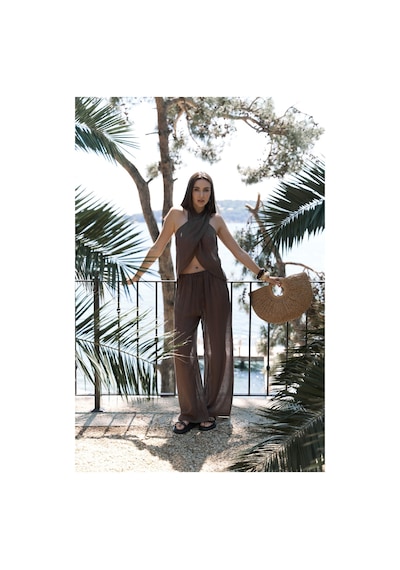 Mai Collection Mai Studios Co. Cadhas Boyundan Bağlamalı Kahve Crop Pantolon Takım Kahve