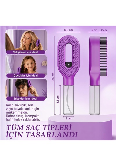 Su Hazneli Sprey Saç Fırçası Buharlı Saç Tarama Fırçası, Düğümleri Açan, Saçı Nemlendiren, Elektriklenmeyi Azaltan Masaj Tarak