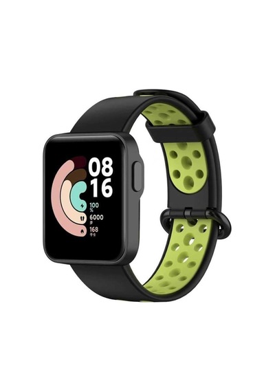 Xiaomi Mi Watch Lite Uyumlu Nike Delikli Spor Silikon Kordon, Siyah/yeşil