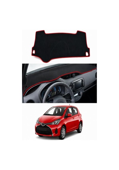 Toyota - Yaris 2011-2019 Uyumlu Torpido Koruma Kılıfı - Kırmızı Şeritli