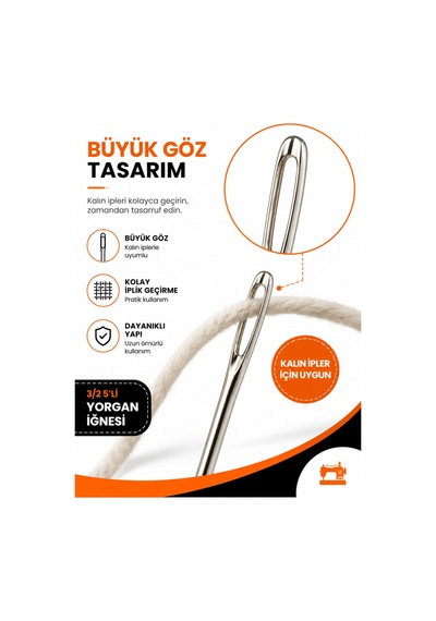3/2 No 5'li Kartlı Yorgan İğnesi Büyük Gözlü Uzun El Dikiş İğnesi Kalın Kumaş Ve Battaniye Dikimi İçin