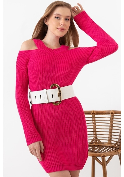 Aqe Fashion Kadın Fuşya Omuz Detaylı Elbise Fuşya