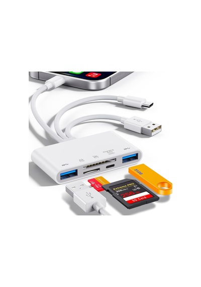 Tr 5'i 1 Arada Bellek Kartı Okuyucu, Usb Otg Adaptörü Ve Sd Kart Okuyucu, İ-phone/i-pad, Usb C Ve Usb A Cihazları İ