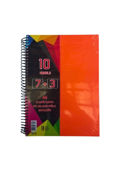 A4 Boy 7+3 Ayraçlı Defter Dersane Defteri 7 Kareli 3 Çizgili 250 Yaprak 10 Bölümlü Udep - Turuncu