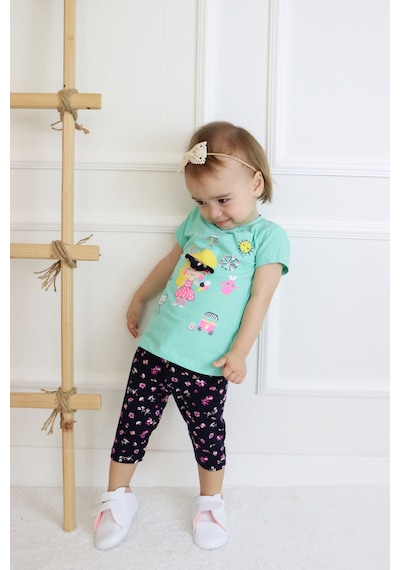 Harika Kids Kız Bebek Kaprili Kısa Kollu Kız Desen Baskılı Yazlık Basic Alt-üst Takım 6-24 Ay 001