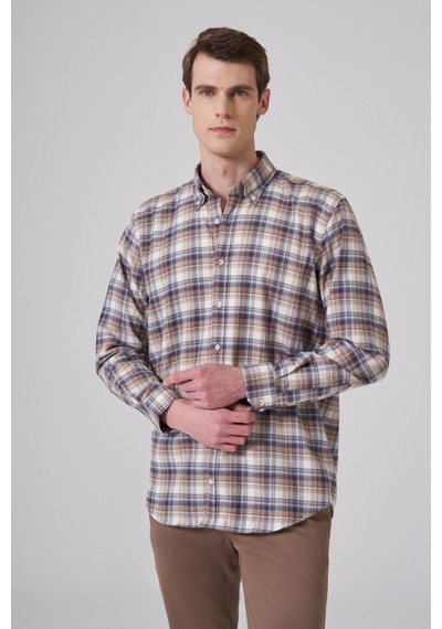 Morven Erkek Kahve Pamuk Trend Ekoseli Regular Fit Düğmeli Yaka Gömlek 26ms004015400 Kahve