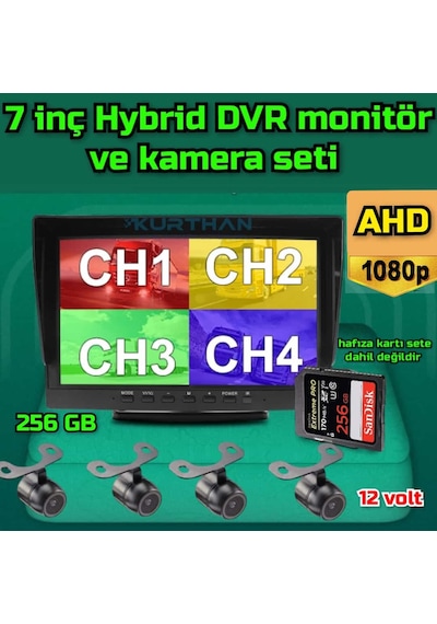 Ahd 1080p 4 Adet Kelebek Kameralı 256 Gb 7 İnç Hybrid Dvr Moni...