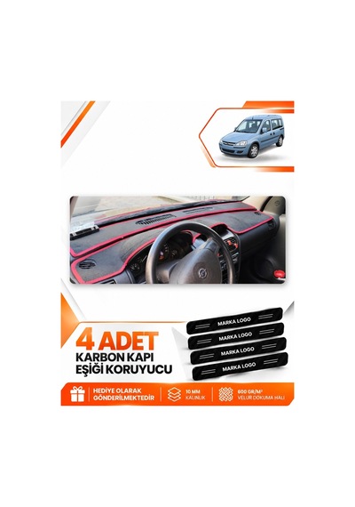 Opel Combo C 2001-2011 Uyumlu Ön Torpido Koruma Kılıfı Halısı Örtüsü - Siyah Kırmızı