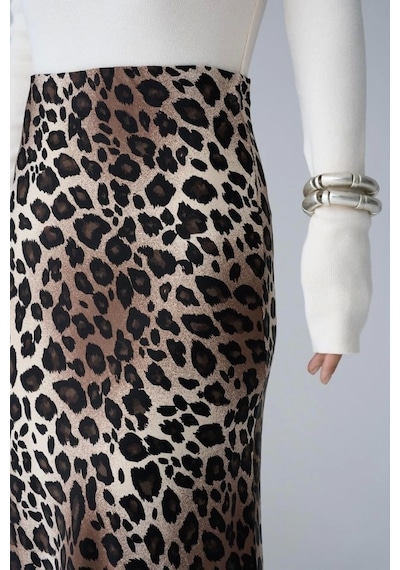 Defymoda Midi Saten Etek - Leopar Leopar
