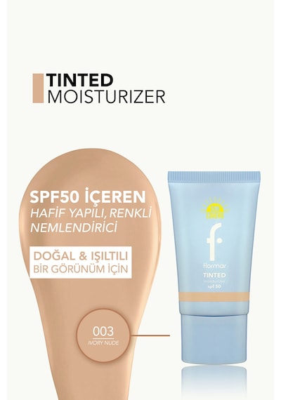 Flormar Sun Lovers Nemlendirici Etkili & Doğal Bitişli Renkli Güneş Koruyucu SPF50 003 Ivory Nude
